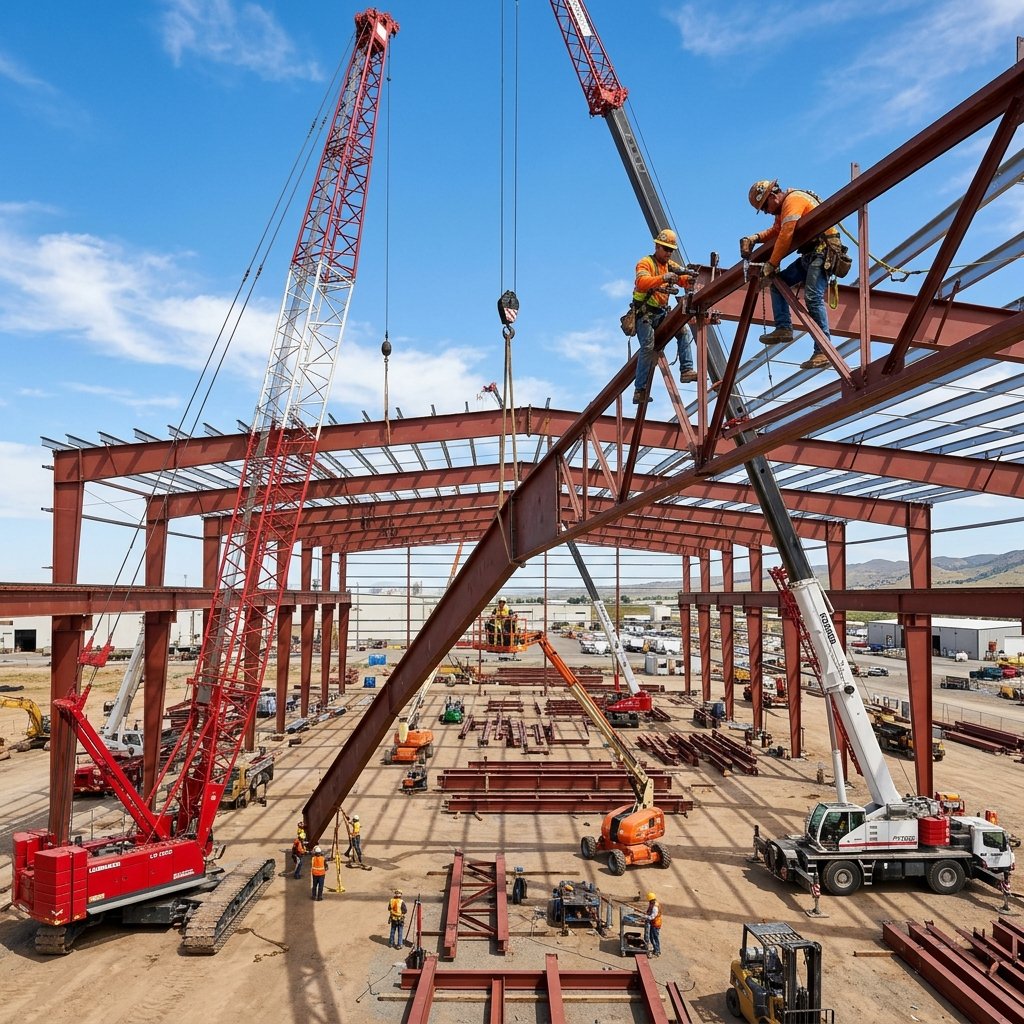 Steel Frame Structure under construction by RV Infratech